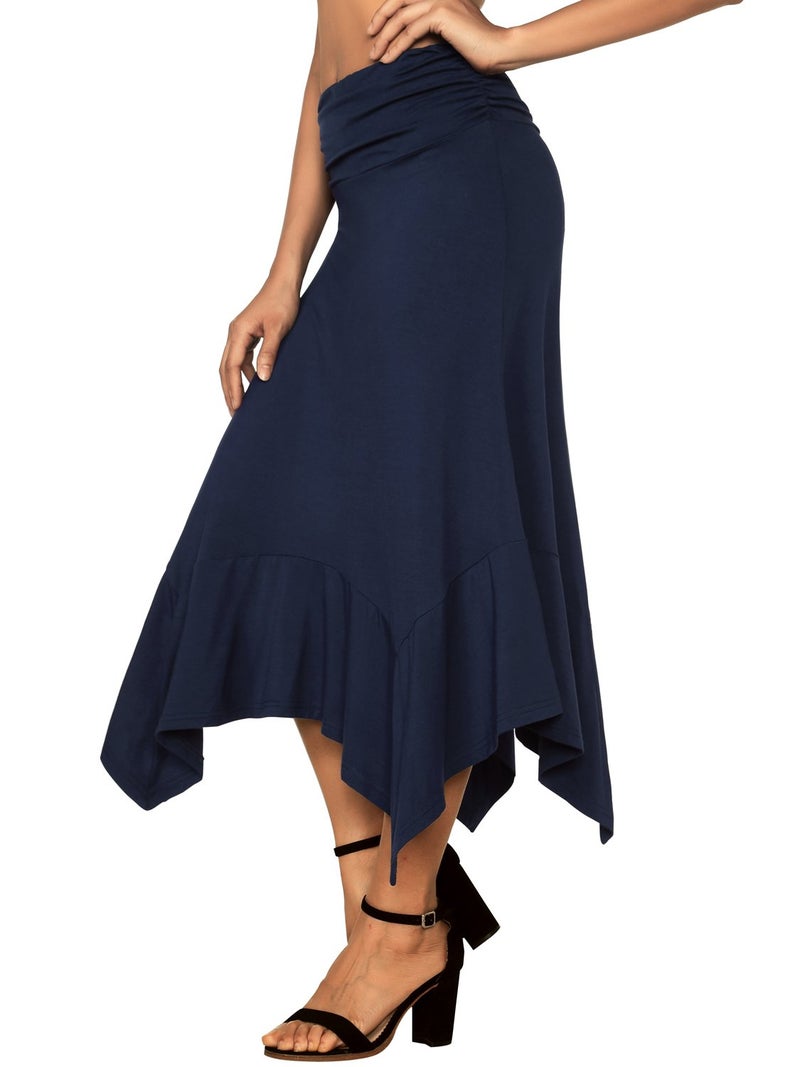 DJT Women's Flowy Handkerchief Hemline Midi Skirt Medium Navy - Image 3